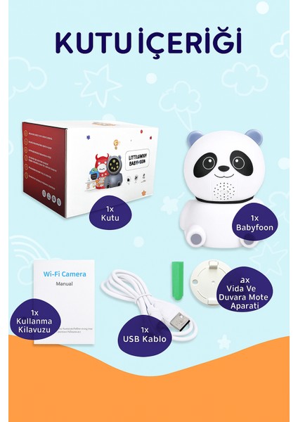Cmr- 22 Panda Güvenlik Kamerası – 360° Dönüş, Gece Görüşü, Hareket Takipli, Çift Yönlü Ses
