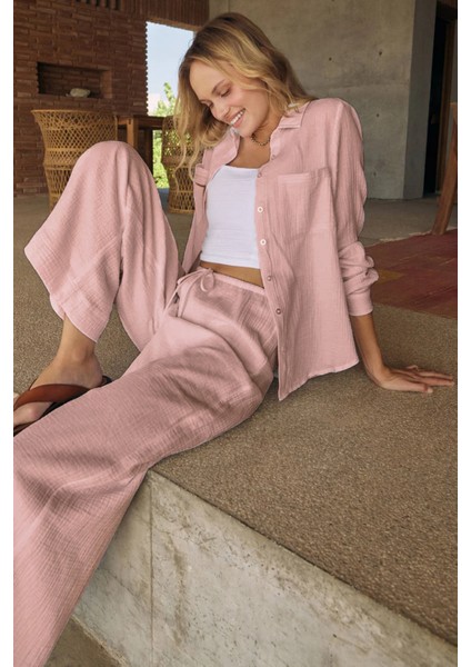 Pamuk Müslin Kadın Gömlek – %100 Organik 2 Kat Müslin Kumaş – Nefes Alabilen, Hafif ve Yumuşak Yapı – Plajda, Günlük Hayatta ve Tatilde Rahat Kullanım Için Uygun