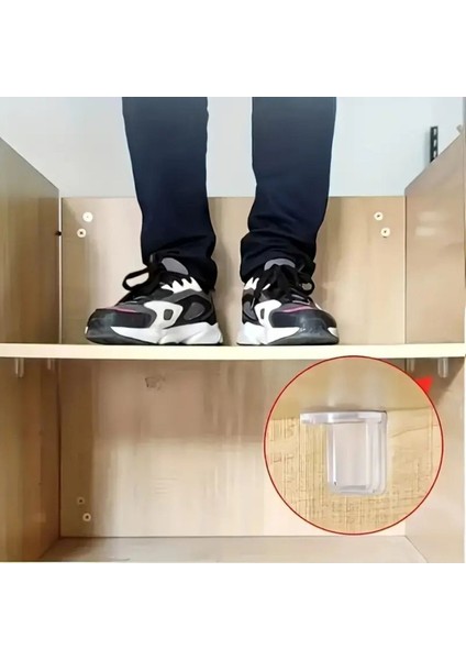 8 Adet Şeffaf Yapışkanlı Raf Destek Aparatı Dolap Raf Tutucu Sabitleyici Klips Askı