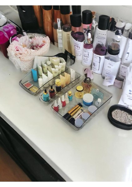 Gri Çok Amaçlı Makyaj ve Takı Organizeri 3'lü Set