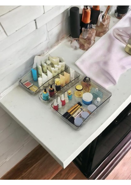 Gri Çok Amaçlı Makyaj ve Takı Organizeri 3'lü Set fırsatları