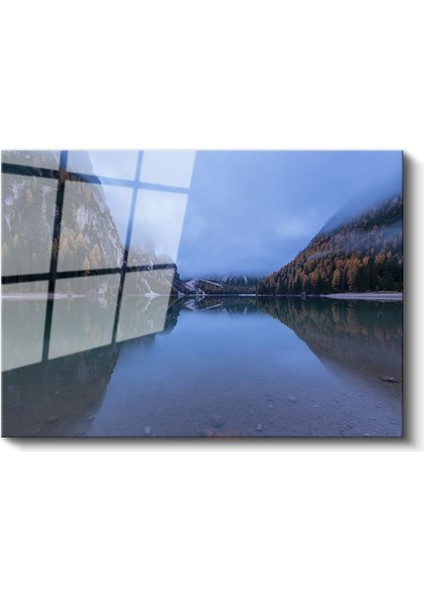 Dağlar Arasında Göl - Sonbahar Yansımaları Cam Tablo fiyatları