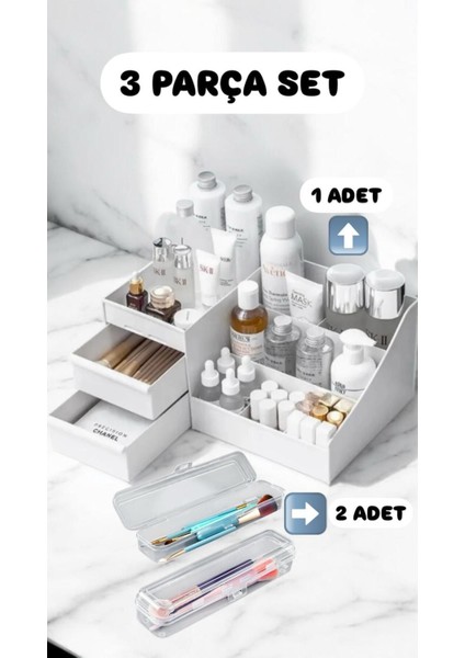 3 Parça Rose ve Multix Kozmetik Düzenleyici Seti, Beyaz