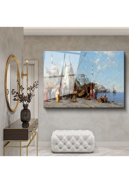 Istanbul Limanı - Yelkenliler ve Cami Manzarası Cam Tablo