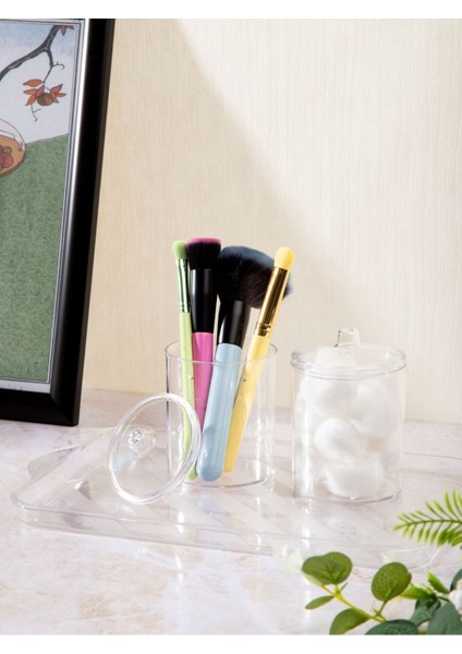 Şeffaf 4'lü Banyo Düzenleyici Seti, Kulak Pamuğu, Diş İpi ve Makyaj Organizer