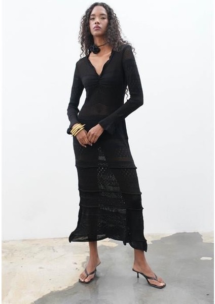 Mirca Maxi Fırfır Detaylı Örme Elbise 2798