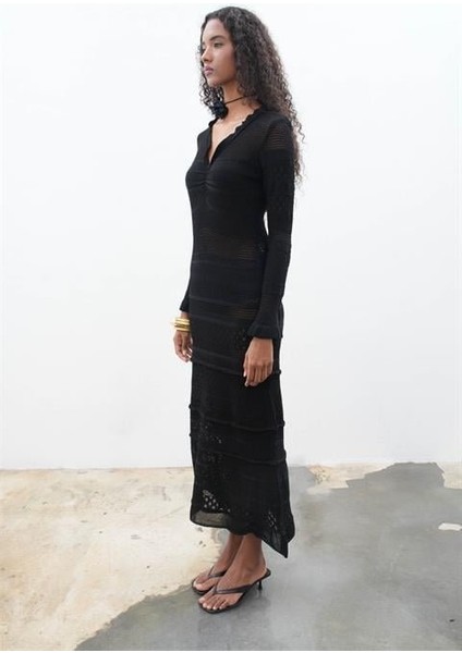 Mirca Maxi Fırfır Detaylı Örme Elbise 2798