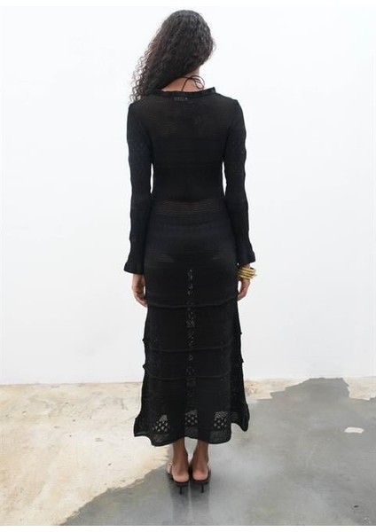 Mirca Maxi Fırfır Detaylı Örme Elbise 2798