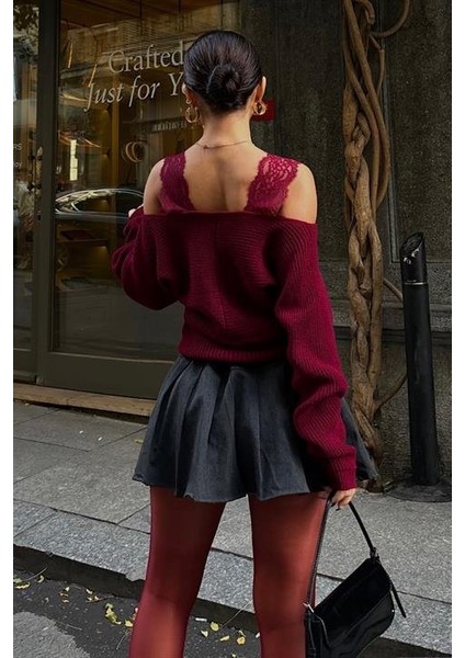 Dantel Detaylı Kruvaze Triko Kazak 1360