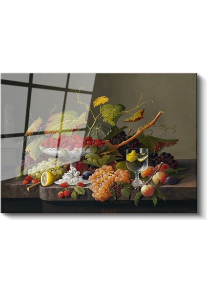 Severin Roesen - Meyve ve Çiçek Kompozisyonu Cam Tablo fiyatları