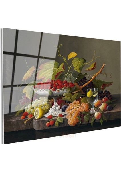 Severin Roesen - Meyve ve Çiçek Kompozisyonu Cam Tablo modelleri