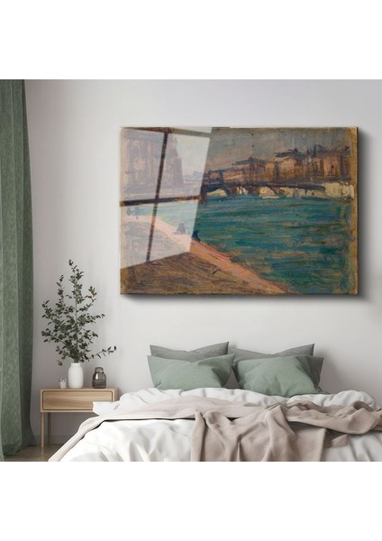 Claude Monet - Seine Nehri Üzerinde Köprü Cam Tablo