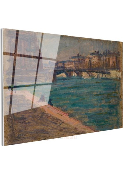 Claude Monet - Seine Nehri Üzerinde Köprü Cam Tablo