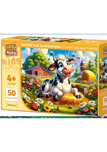 Çocuk Sevimli Inek ve Arkadaşları 50 Parça Puzzle