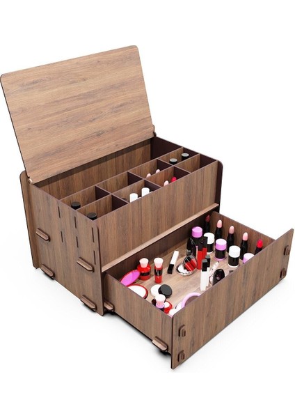 10 Gözlü Ahşap Çekmeceli Takı ve Makyaj Masası Organizeri Düzenleyici