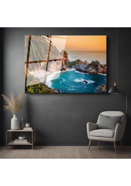 Tropikal Koy - Turkuaz Sular ve Kayalıklar Cam Tablo