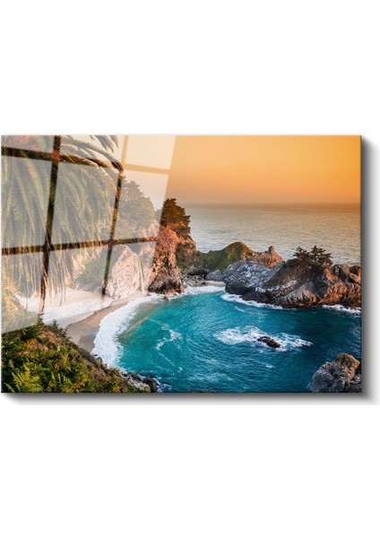 Tropikal Koy - Turkuaz Sular ve Kayalıklar Cam Tablo fiyatları