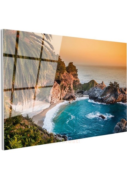 Tropikal Koy - Turkuaz Sular ve Kayalıklar Cam Tablo modelleri