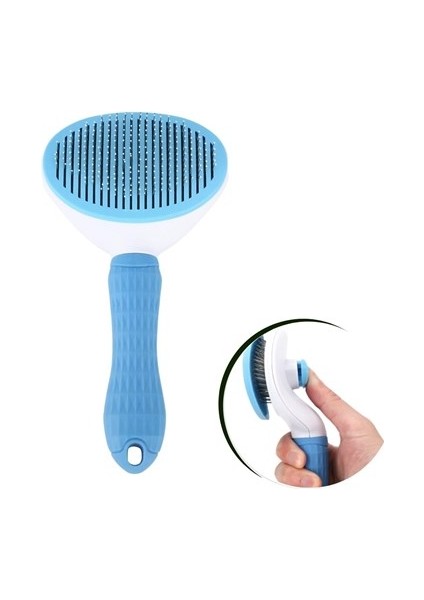® Kedi Köpek Tüy Toplayıcı Kendini Temizleyebilen Ergonomik Saplı Evcil Hayvan Tarağı Mavi