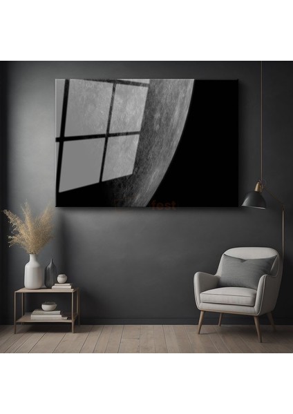 Gezegen Yüzeyi - Kraterli Kozmik Manzara Cam Tablo