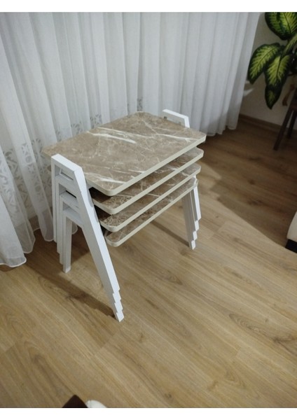 Zigon Sehpa 4'lü Mermer Desenli Tepsi Model
