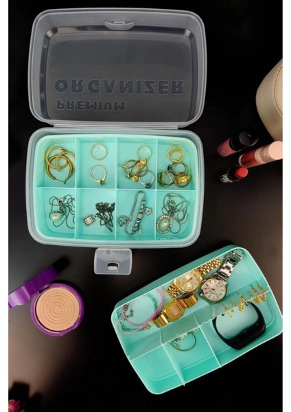 Yeşil 12 Bölmeli 2 Lt Organize Kutu, Şık ve Fonksiyonel Saklama Çözümü