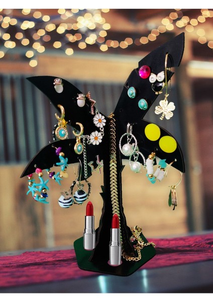 Şık Siyah Palmiye Takı ve Aksesuar Organizeri, Küpe, Kolye, Ruj Düzenleyici fiyatları