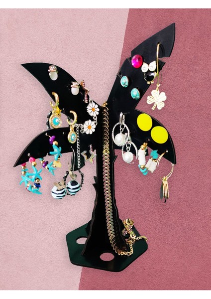 Şık Siyah Palmiye Takı ve Aksesuar Organizeri, Küpe, Kolye, Ruj Düzenleyici modelleri