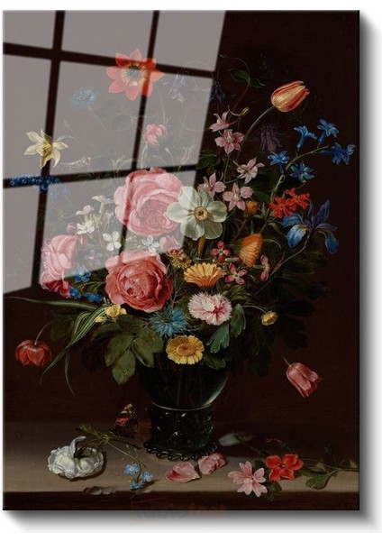 Jan Davidsz De Heem - Çiçek Buketi Cam Tablo