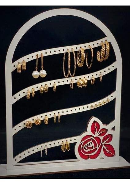 Beyaz Ahşap Küpe ve Takı Standı, Şık ve Işlevsel Organizer