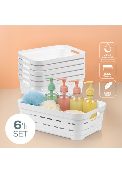 6'lı 8,2 Litre Delikli Saklama Kutusu Beyaz