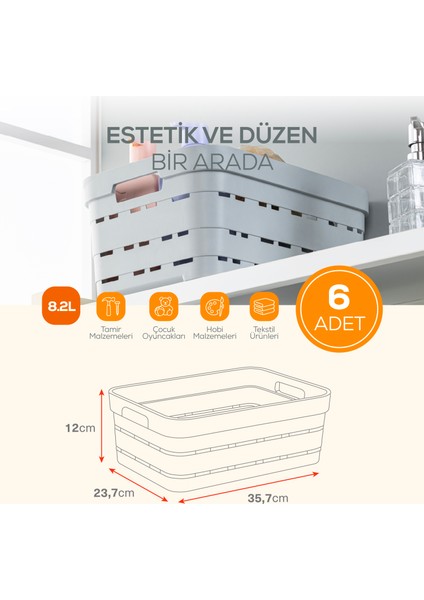 6'lı 8,2 Litre Delikli Saklama Kutusu Beyaz fiyatları