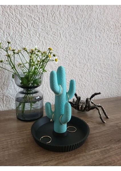 Yeşil Kaktüs Yüzük ve Takı Standı - Dekoratif Organizer, Anahtarlık Alternatifi
