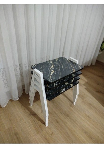 Zigon Sehpa 4'lü Mermer Desenli Tepsi Model
