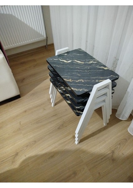 Zigon Sehpa 4'lü Mermer Desenli Tepsi Model
