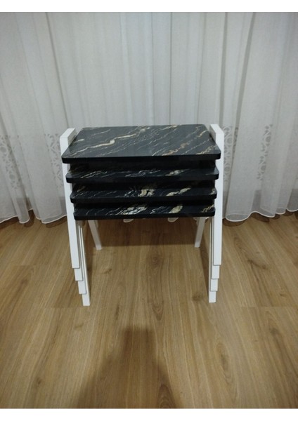 Zigon Sehpa 4'lü Mermer Desenli Tepsi Model