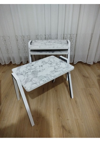 Zigon Sehpa 4'lü Mermer Desenli Tepsi Model