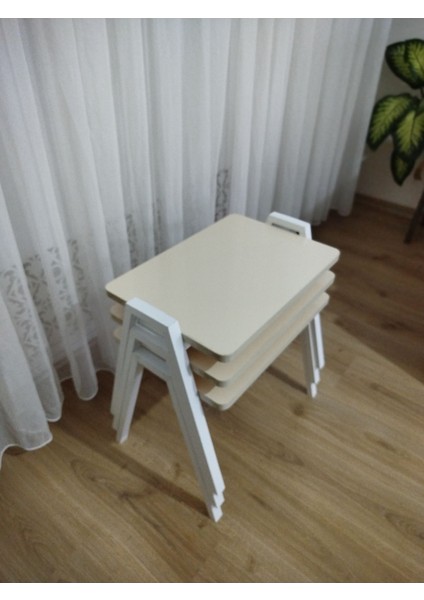 Zigon Sehpa 3'lü Krem Tepsi Model