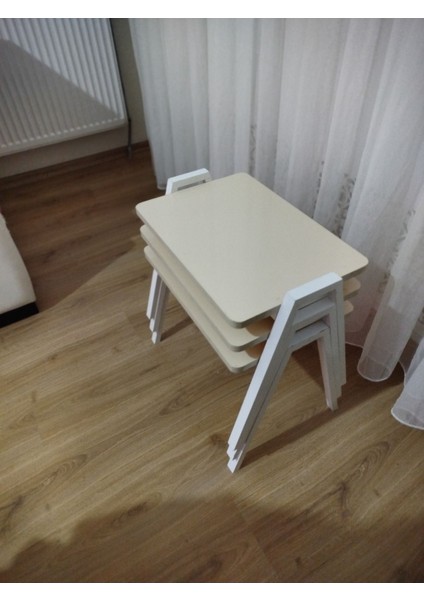Zigon Sehpa 3'lü Krem Tepsi Model modelleri