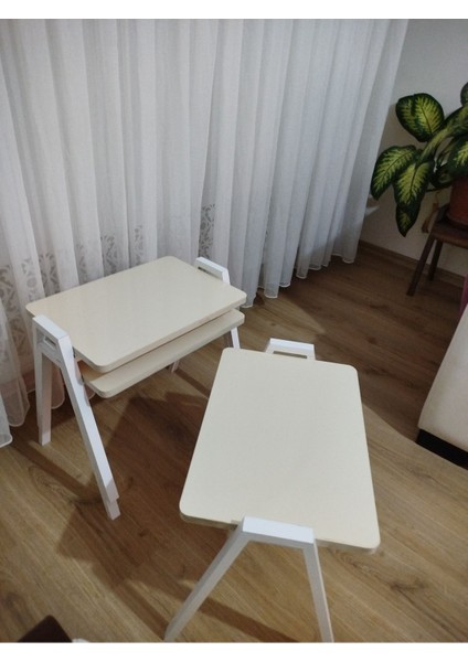 Zigon Sehpa 3'lü Krem Tepsi Model