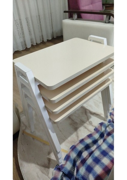 Zigon Sehpa 3'lü Krem Tepsi Model