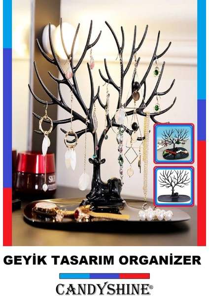 Şık Siyah Geyik Tasarım Takı Düzeni, Yüzük ve Küpe Saklama Alanı