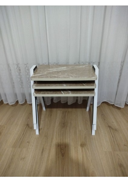 Zigon Sehpa 3'lü Mermer Desenli Tepsi Model