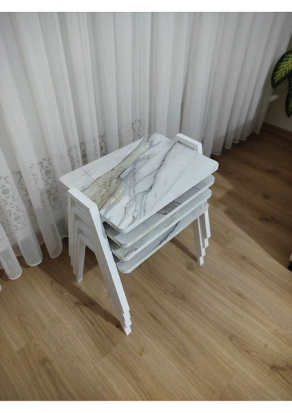 Zigon Sehpa 4'lü Mermer Desenli Tepsi Model