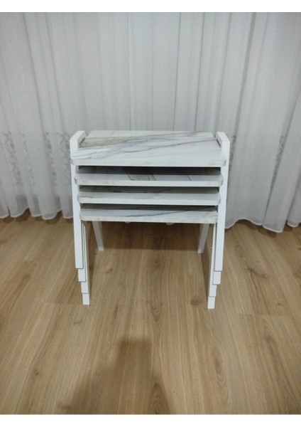 Zigon Sehpa 4'lü Mermer Desenli Tepsi Model