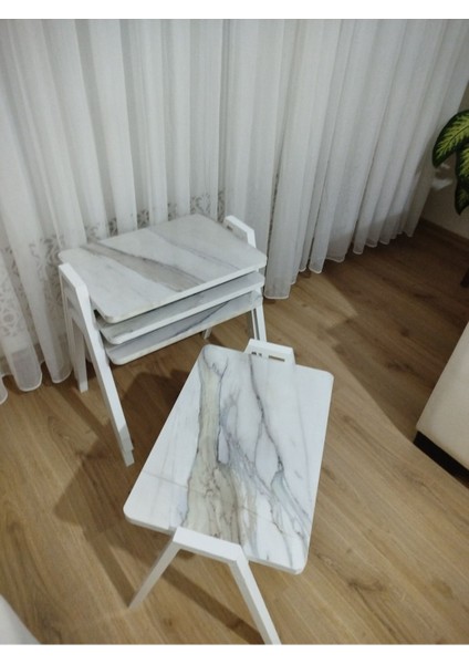 Zigon Sehpa 4'lü Mermer Desenli Tepsi Model