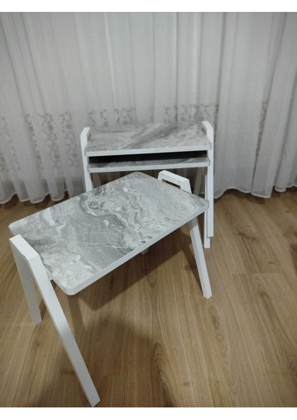 Zigon Sehpa 4'lü Mermer Desenli Tepsi Model