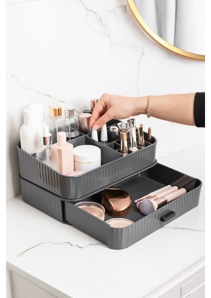 Şık Çekmeceli Takı ve Makyaj Organizeri, Antrasit Renk, Düzenleyici modelleri