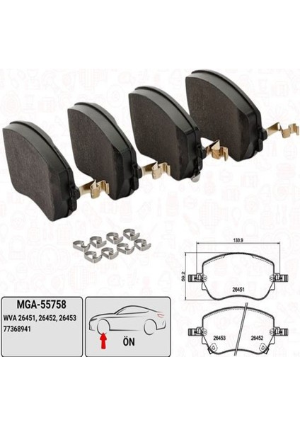 55758 / Fıat Egea 1.3 Jtd - 1.4-1.5 - T4 Hybrıd 1.6 - 11.6 Jtd - 500E Ön Fren Balatası
