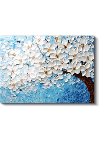 Beyaz Çiçek Ağacı - Kabartma Görünümlü Dokulu Sanat Eseri Cam Tablo fiyatları